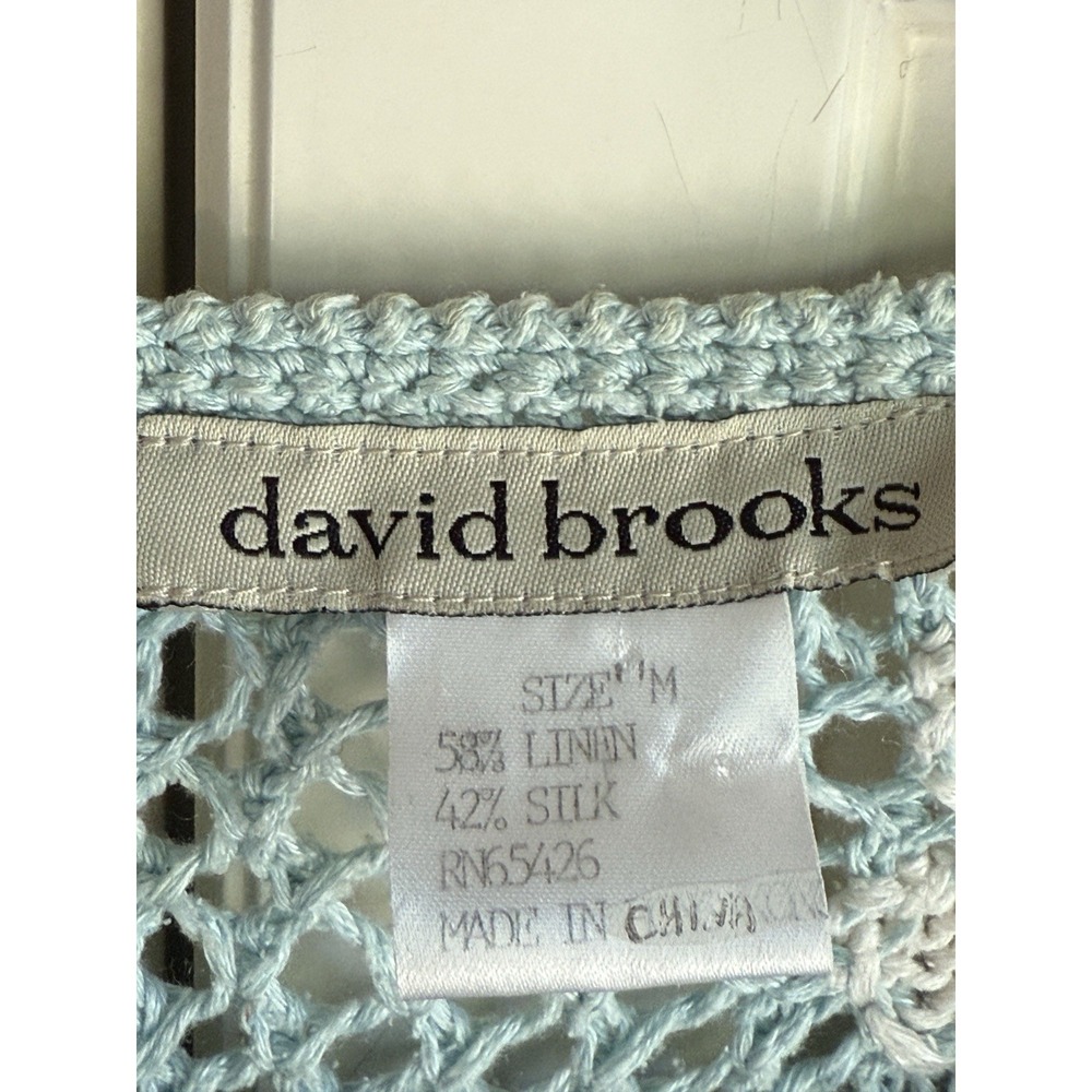 David Brooks Cardigan Open Weave Sweater Womens Medium Blue White Floral Vintage - Picture 3 of 10